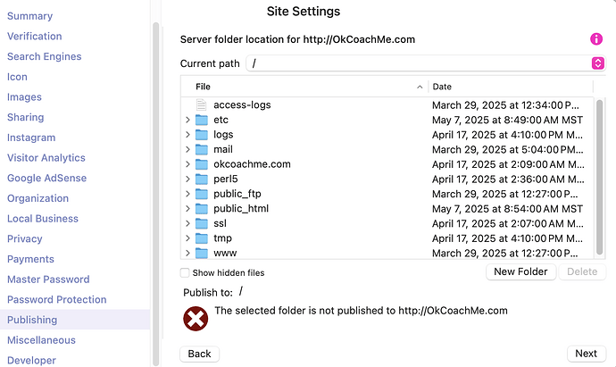 Sitely Site SEttings screenshot